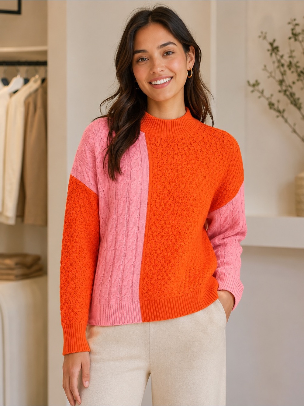 NWT Edinburgh Knit Sweater Orange Pink M